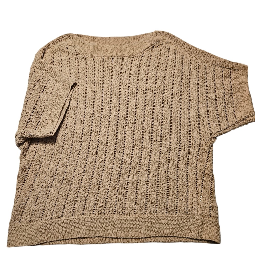 Cynthia‎ Rowley Womens Large Tan Knit Open Stitch Dolman Sleeve Top Sweater